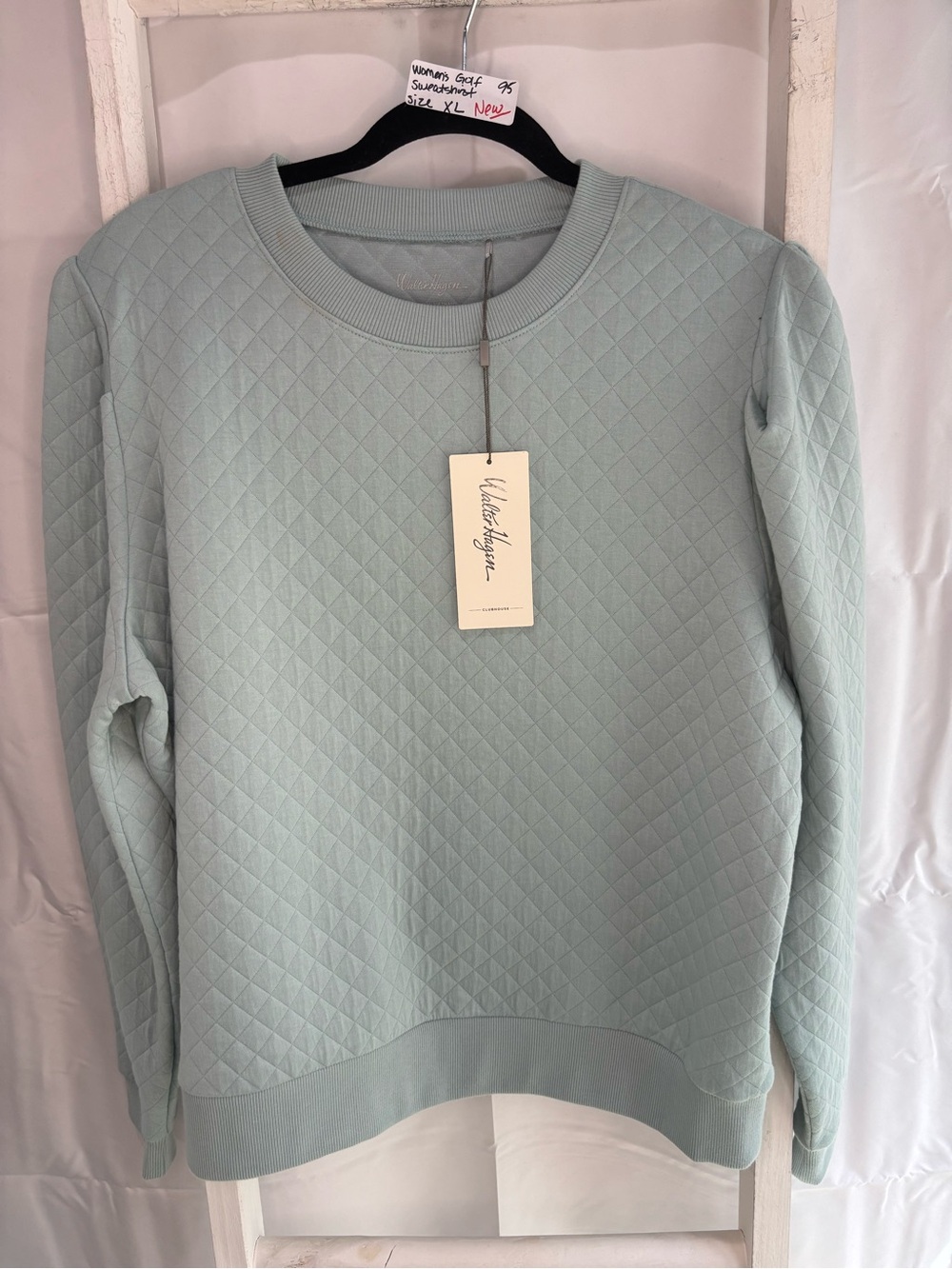 Walter Hagen Quilted Crewneck Sweatshirt in Mint